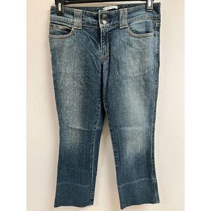 Gap Womens Mid-rise Stretch Straight Leg Relaxed fit Denim Capri Jeans Blue fold